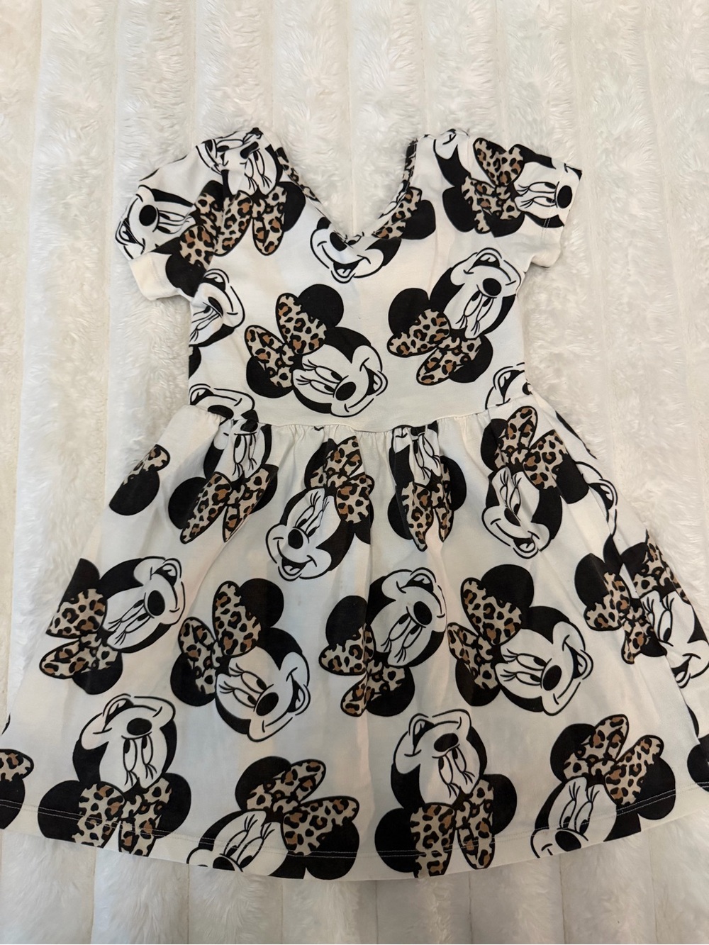 Disney Minnie Mouse Leopard Bow Print Dress in White and Black